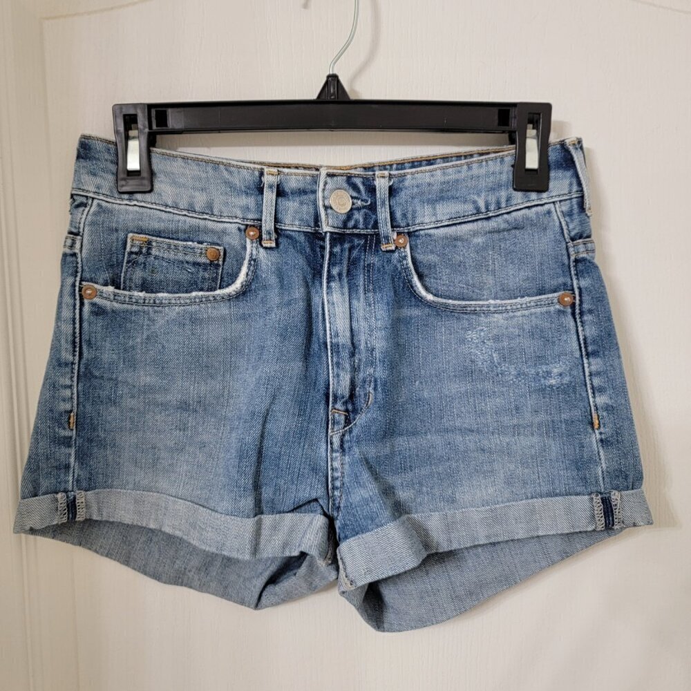 H&M Size 4 Blue Denim Cuffed Hem Shorts. Gently Used Condition